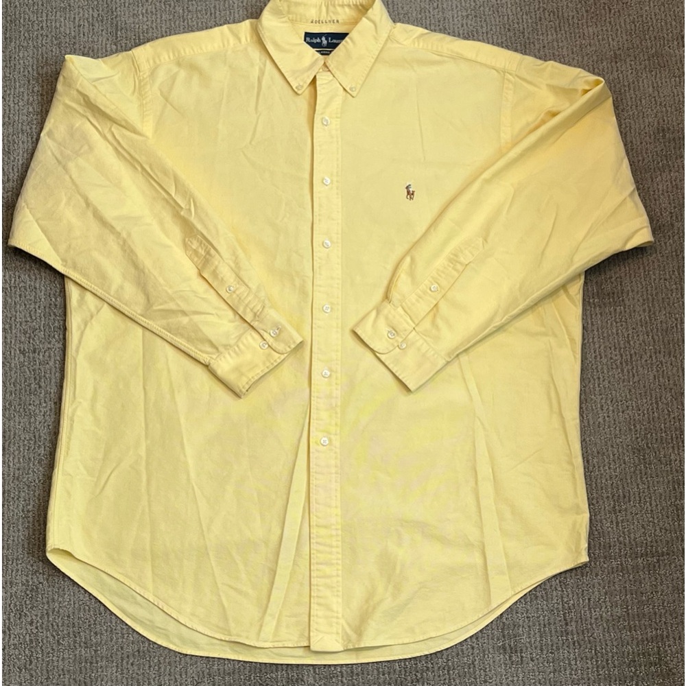 Ralph Lauren Shirt Adult 17 Neck Yellow Button Up Colored Pony Preppy Luxury Men
